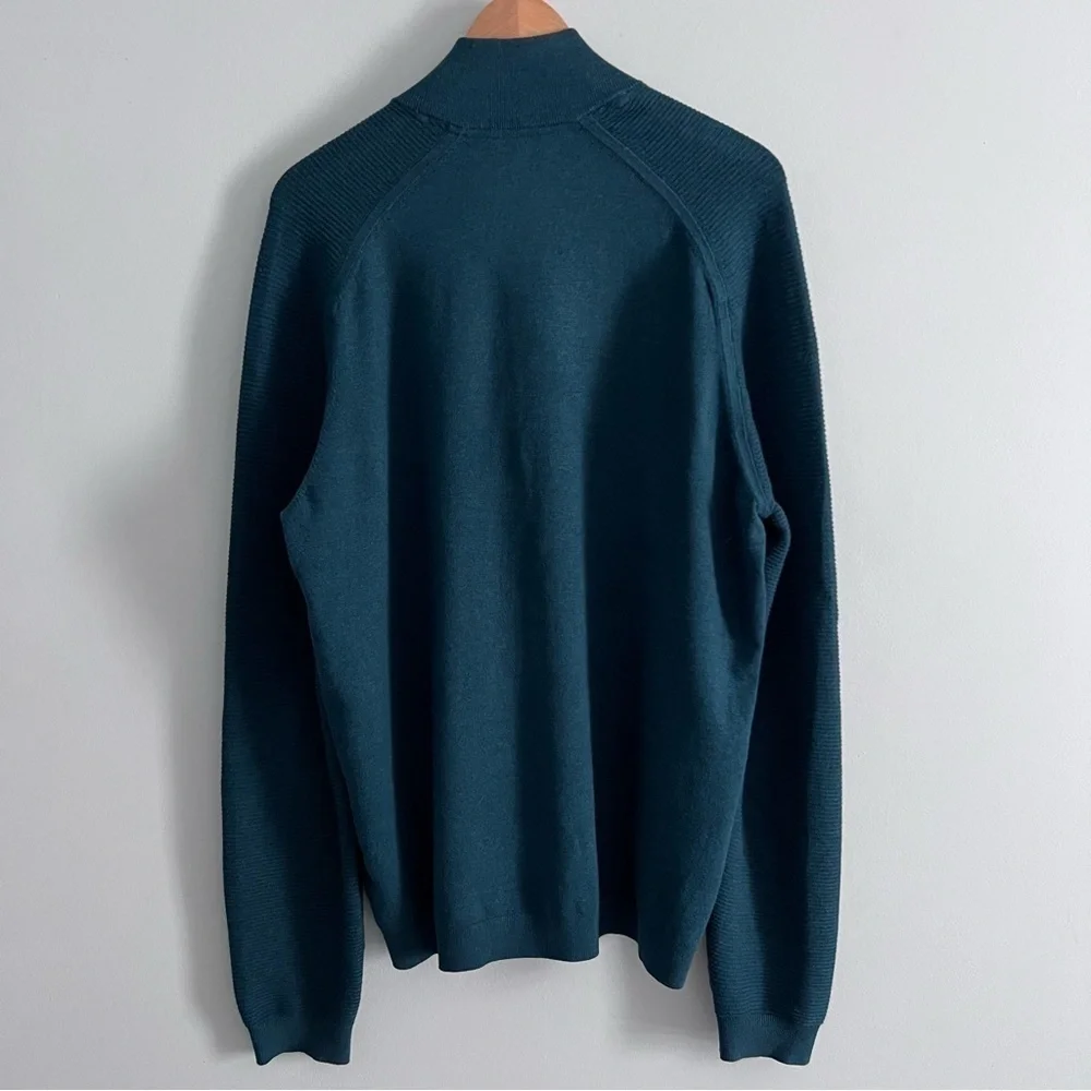 Men’s Ted Baker London Pullover 1/3 Zip Ribbed Sweater Teal Business Casual